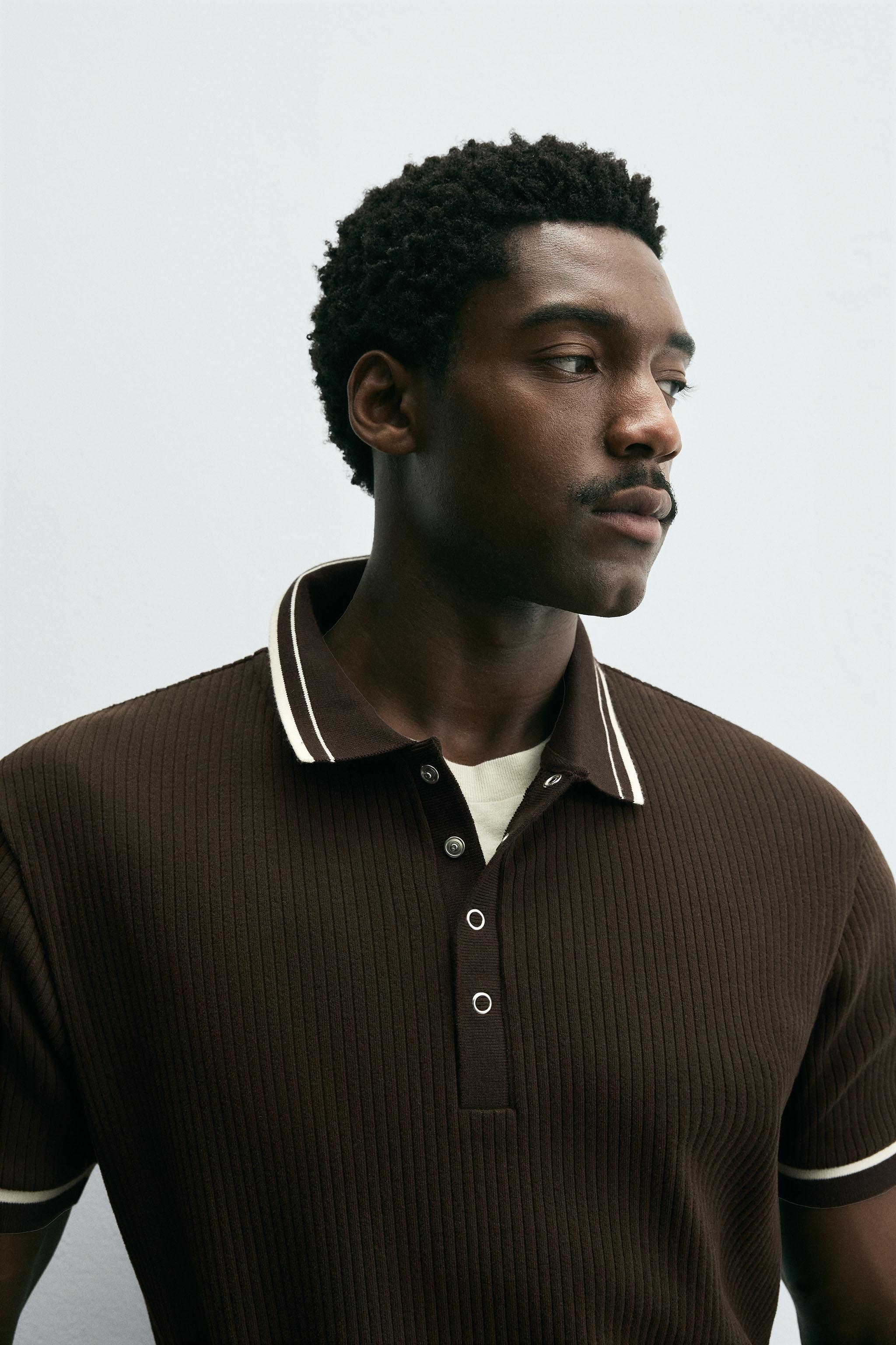 CONTRAST RIBBED POLO SHIRT